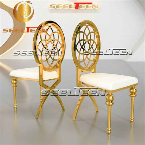 Gold dining chairs fancy backrest with x leg - Seelteen