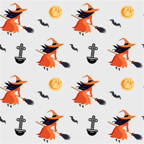 Halloween pattern with witch on a broom. Halloween background. Orange ...