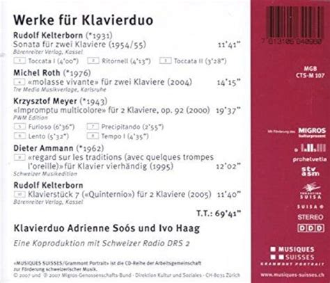 ADRIENNE SOOS IVO HAAG Werke Fuer Klavierduo CD EBay