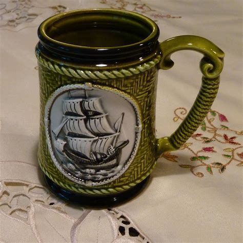 Vintage Coffee Mug Lovely Green Nautical Decorated Mug China Cup