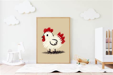 Chicken Crayon Poster Art Print Illustration For Nursery Newborn