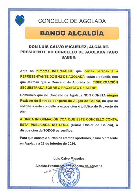 O Concello De Agolada Aclara Os Rumores Infundados Sobre O Proxecto Altri