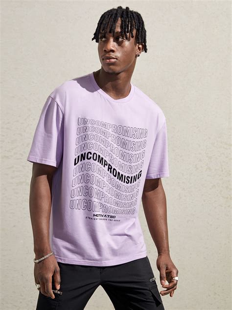 Lilac Purple Letter Graphic Tee For Men