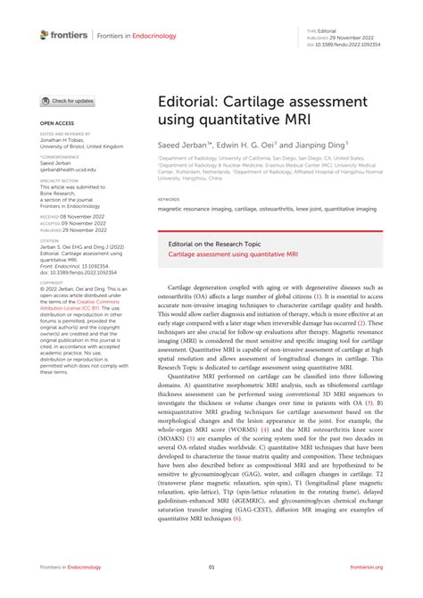 Pdf Editorial Cartilage Assessment Using Quantitative Mri