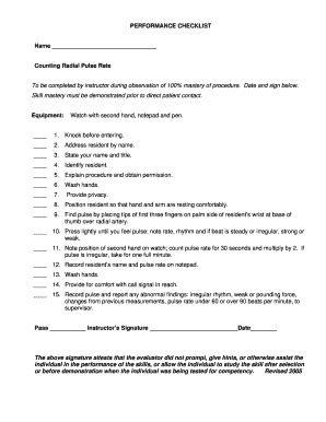 Fillable Online Mhs Mcsnc Performance Checklist Name Counting Radial