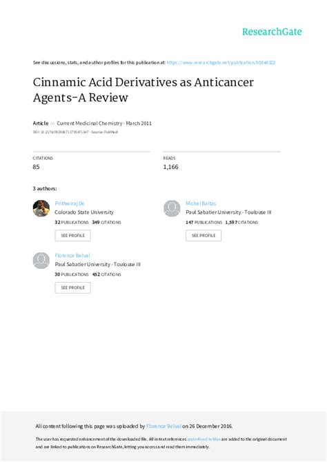 (PDF) Cinnamic Acid Derivatives as Anticancer Agents-A Review | Nadia Divakova - Academia.edu