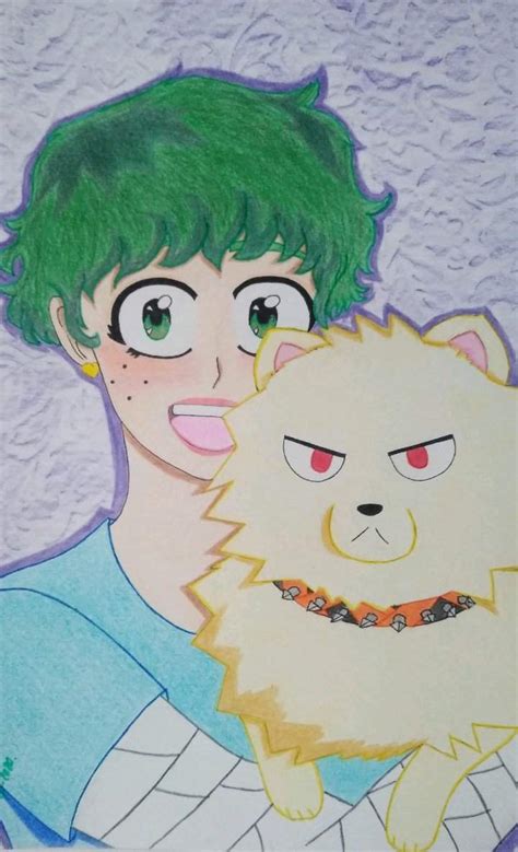 Sonrie Nerd Izuku fem con un pequeño Kacchan junior canino uwu u