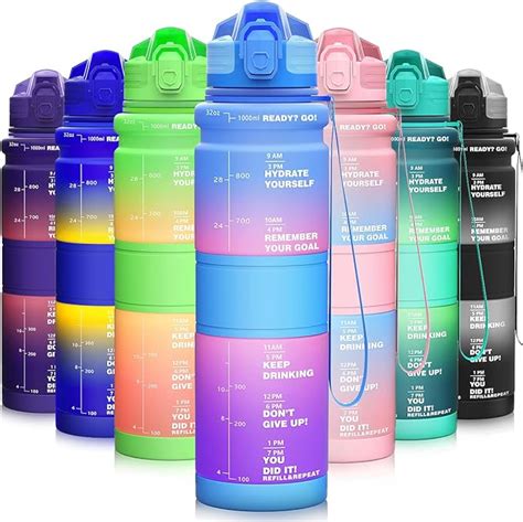 Mikamee Bunte Sport Trinkflasche L Ml Mit Zeitangaben Bpa Frei