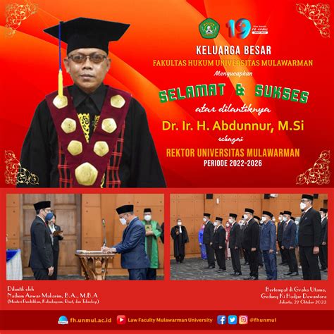 Selamat Dan Sukses Rektor Universitas Mulawarman Dr Ir Abdunnur Msi