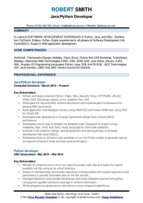 Python Developer Resume Samples Qwikresume