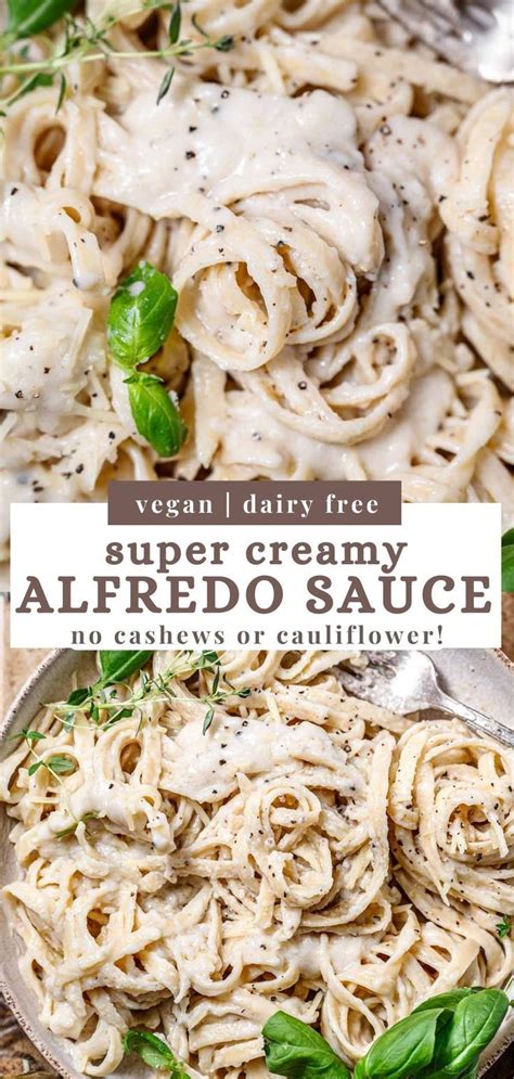 A Plate Full Of Alfredo Sauce With Basil Sprigs On Top And The Words