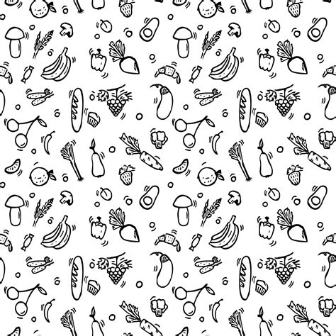 Seamless Vegetarian Food Pattern Doodle Vector With Vegetarian Food