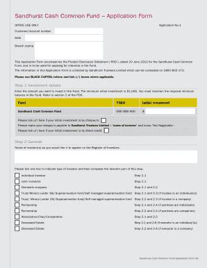 Fillable Online Sandhurst Cash Common Fund Application Form Fax Email