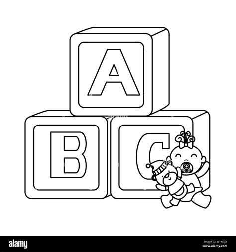 alphabet blocks toys with baby girl and bear teddy Stock Vector Image ...