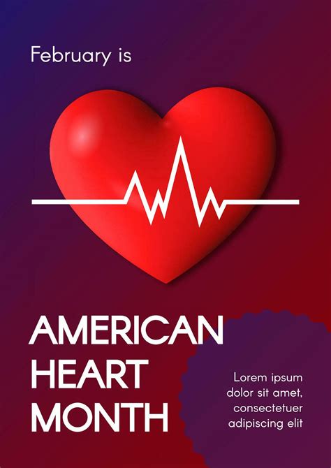 American Heart Month Vertical Banner Heartbeat Line On The Heart Vector 3d Illustration