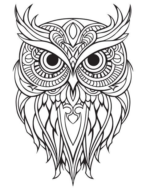 Owl bird coloring book for adults vector, digital mandala illustration ...