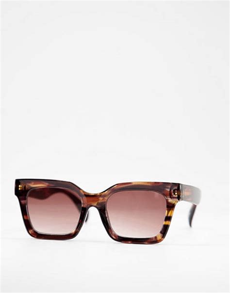 Asos Design Square Bevel Sunglasses In Tort Multi Asos