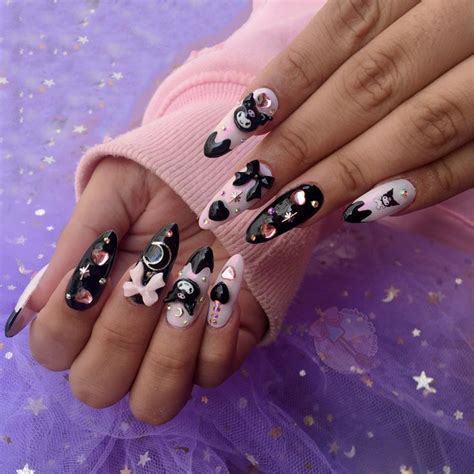 tags ; kuromi sanrio press on nails inspiration kawaii cute aesthetic ...