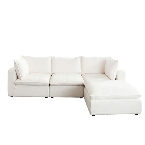 Ivy 4-piece Reversible Modular Chaise Sectional In White Faux Shearling W/ Feather Down Seating ...