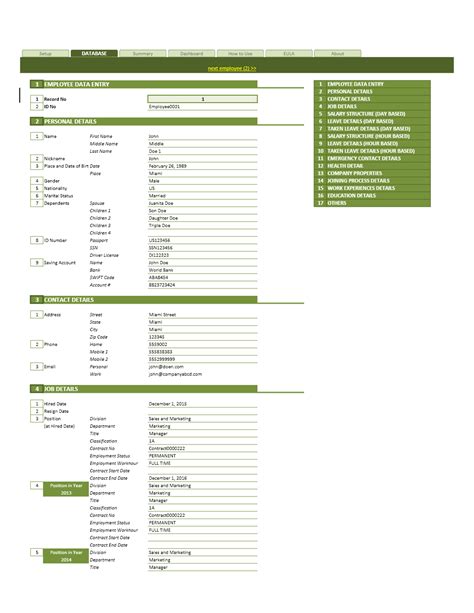 Employee Database Excel Template » ExcelTemplate.net