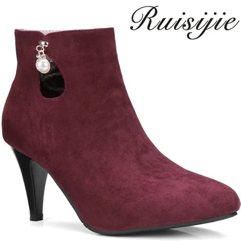 RUISIJIE Novo Estilo Moda Inverno Apontou Toe Strass Alta Nomeação