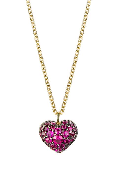 Pave Puffed Ruby Heart Necklace Finn