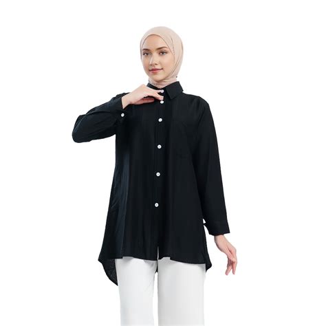 Jual Luna Shirt Atasan Kemeja Tunik Bahan Linen Polos Blekser Blostrox