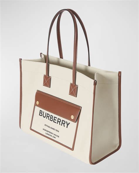 Burberry Smooth Leather And Canvas Pocket East West Tote Bag Neiman Marcus