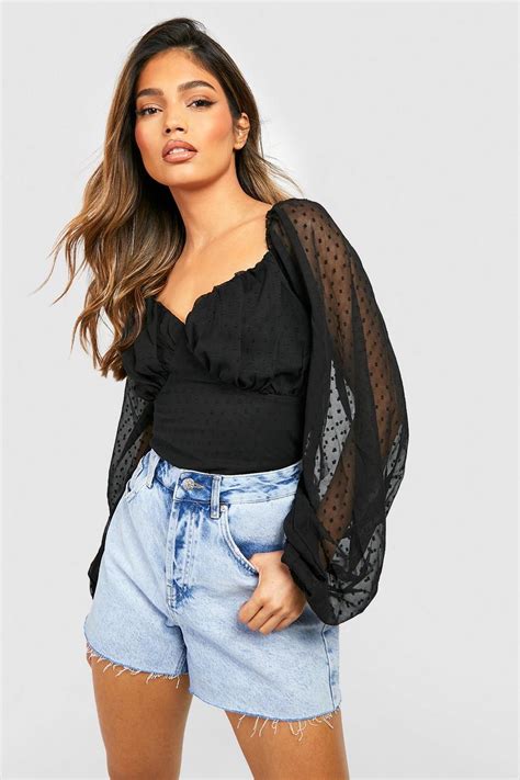 Dobby Mesh Ruched Cup Detail Blouse Boohoo