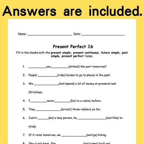 Present Perfect Tense Present Perfect Grammar Exercise Electronic Ver