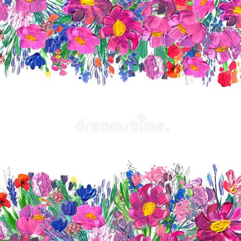 Hand Painted Floral Border Wildrlowers On White Background Stock