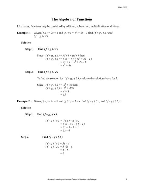 Math0303 Algebra Of Functions 1