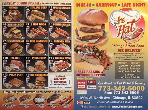 The Hat Chicago Menu (Scanned Menu With Prices)