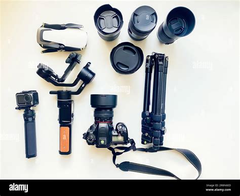 Flat Lay Composition With Equipment For Professional Photographer On