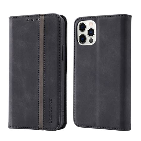 Splicing Skin Feel Magnetic Leather Phone Case For Iphone Pro Black