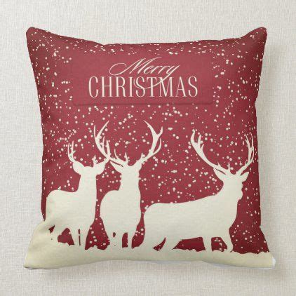 Three Stags In Snow Merry Christmas Throw Pillow Zazzle Throw