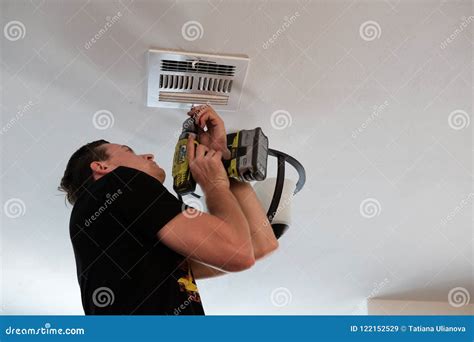 Air Duct Cleaning, Drill, Ductwork, Man, Hvac Editorial Stock Image ...