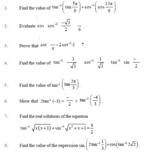 Important Questions For Class 12 Maths Chapter 2 Inverse Trigonometric Functions