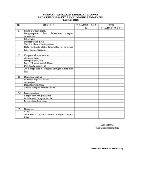 Contoh Format Penilaian Kinerja Perawat Dunia Sosial Riset