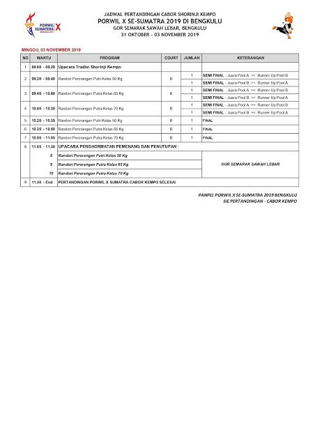 Jadwal Kegiatan Porwil X Se Sumatra 3 Hingga 9 November 2019 Jurnal