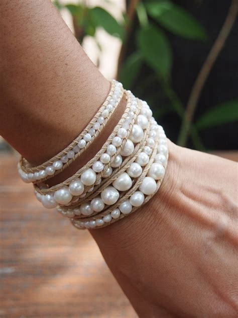 5 Times Wrap Bracelet White Freshwater Pearl Mix Boho Etsy