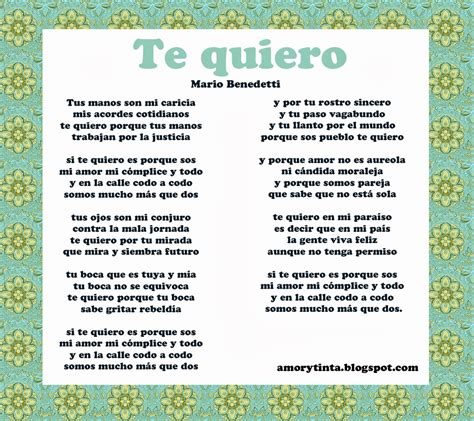 Opiniones De Te Quiero Poema De Mario Benedetti