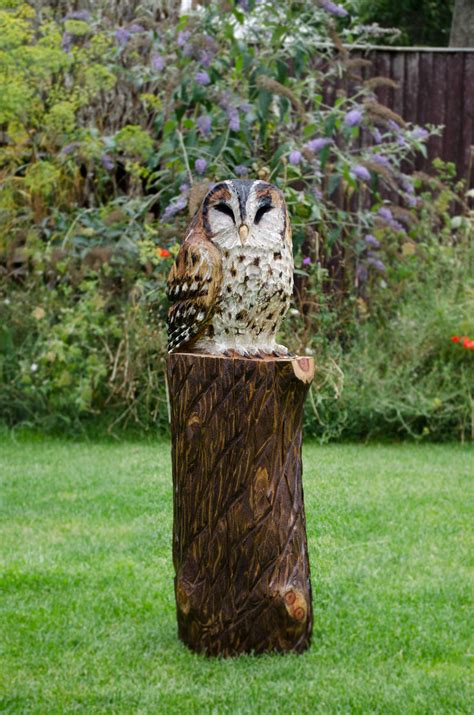 Tawny Owl Chainsaw Carving Garden Artwork Wood Sculpture Maytree Chainsaw Sculptures