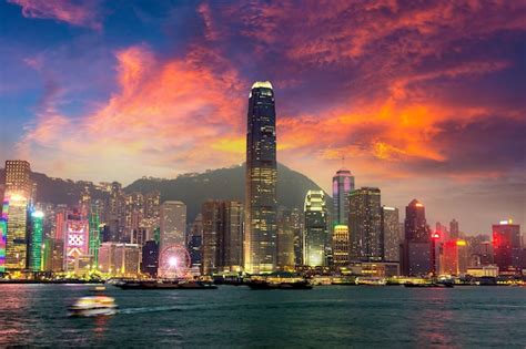 Premium Photo Victoria Harbour In Hong Kong At Sunset