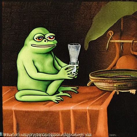 Pepe The Frog Drinking Many Cups Of Milk In The Style Stable