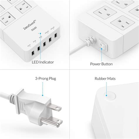 Zettaguard Zg Wht Mini Outlet Travel Power Strip Surge Protector