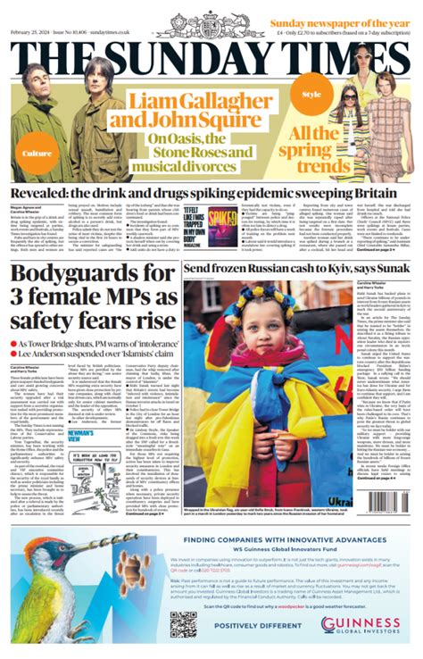 Sunday Times Front Page 25th Of February 2024 Tomorrow S Papers Today