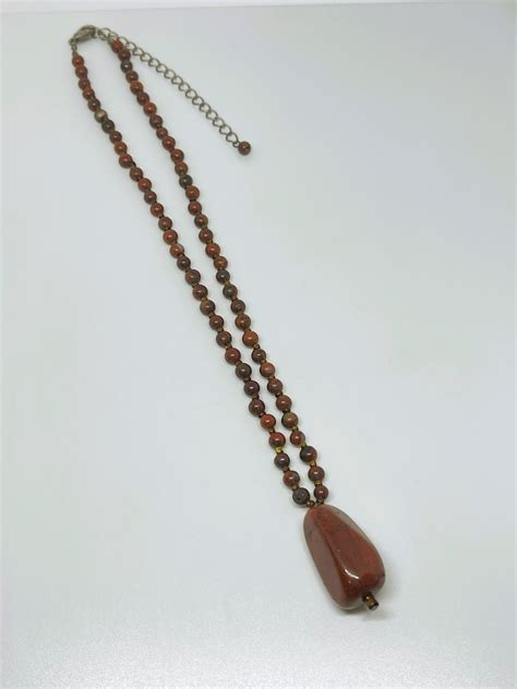 Vintage Red Jasper Beaded Necklace With Pendant Red Jasper Stone