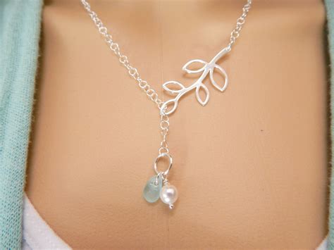 Lariat Necklace Genuine Aqua Sea Glass Garden Leaves Sterling Silver S Surfside Sea Glass Jewelry