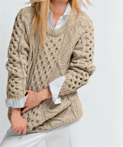 Knitting Pattern Irish Aran Sweater Women Worsted Yarn Cable Pullover